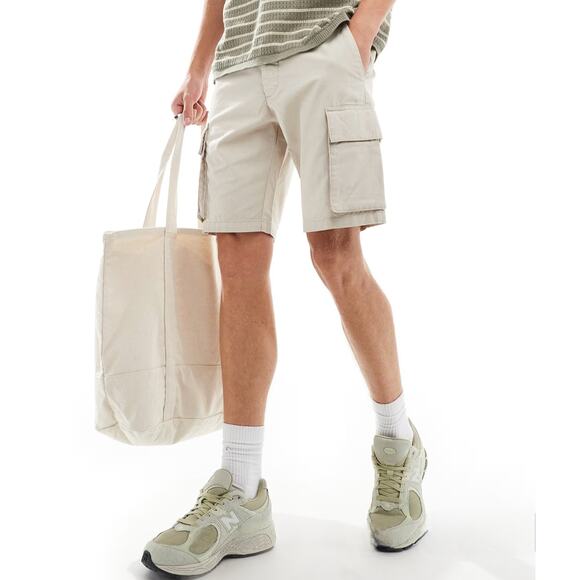 French Connection Mens Khaki Cargo Shorts Sz Large Beige Stone 10" Inseam Unisex - Picture 2 of 13